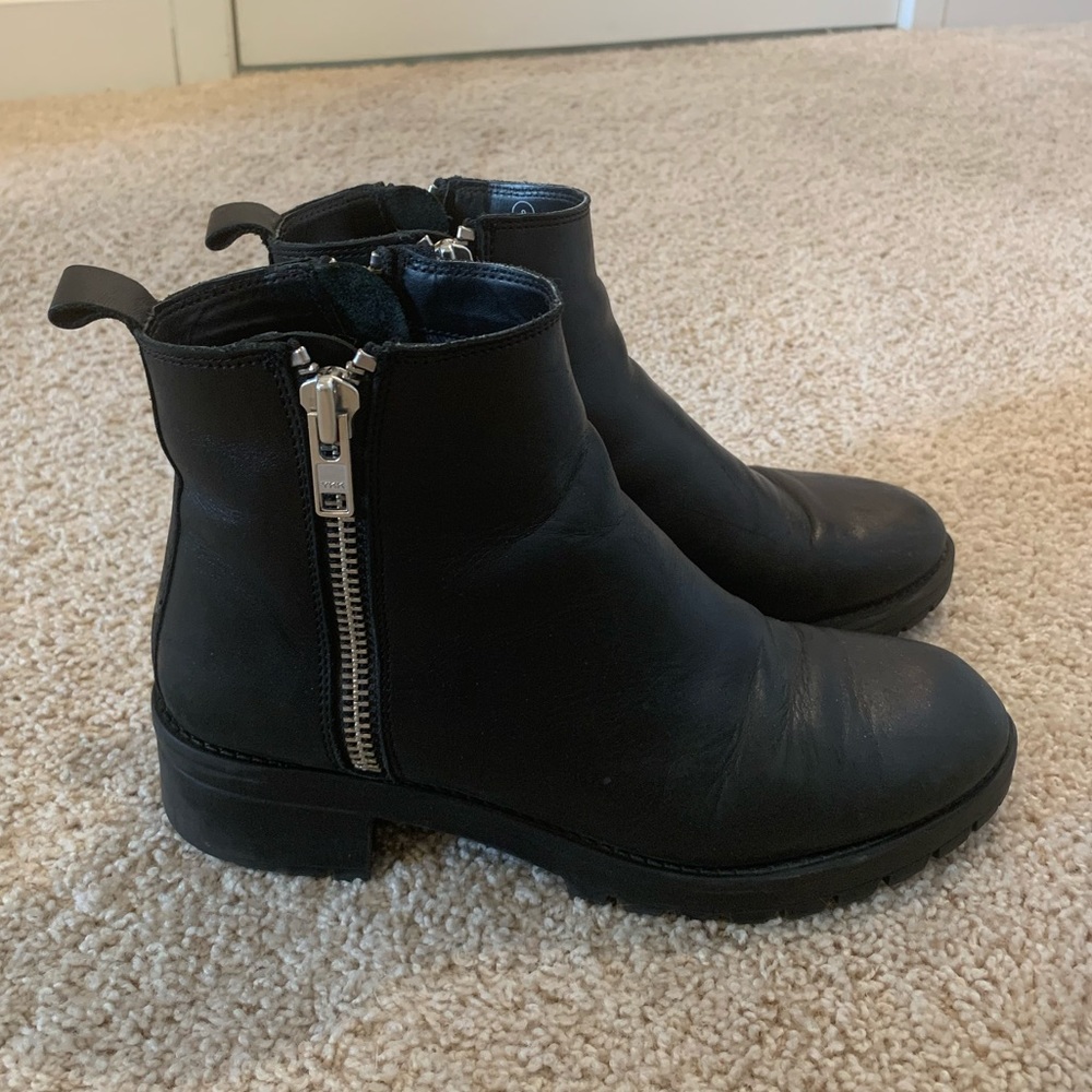 Black Leather Combat Ankle Boots